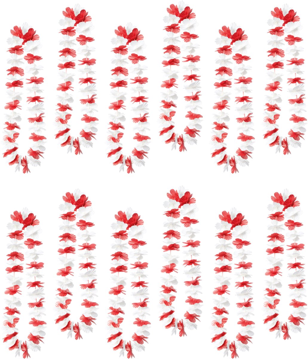 240x Hawaï Bloemenkrans Rood-Wit – Hawaïaanse Lei – Voordeelverpakking (240 stuks) – Themafeest, festival & sportevenementen versiering