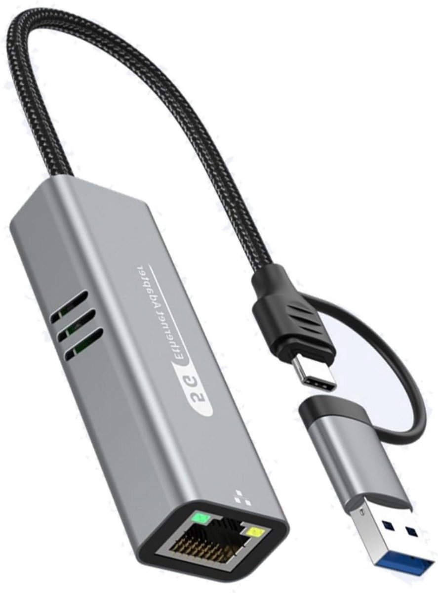 Ethernet Adapter - Netwerk Converter - Snelle Internetverbinding - 5Gbps Snelheid - 15 x 8 x 2 cm - Grijs