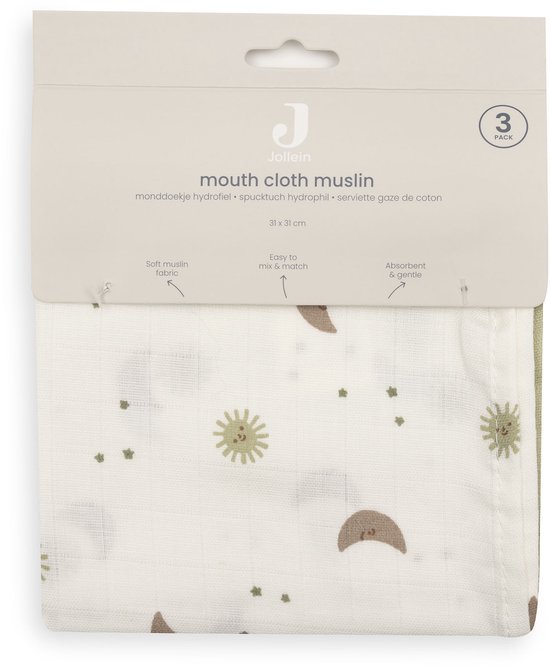 Jollein Hydrofiel Monddoekje - 31x31cm - Over the Moon - 3 Stuks van Jollein — afbeelding 5