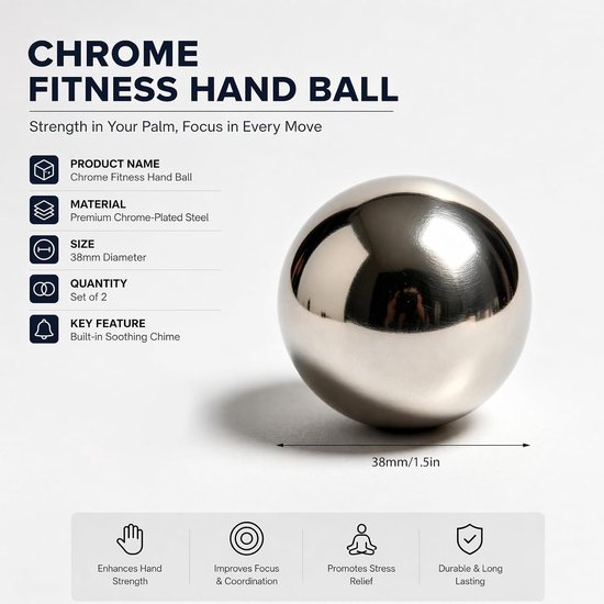 Qi Gong ballen - Klankballen meditatiebal - Ontspanning handtraining - Harmonisch klankspel - 38 mm - Zilver — afbeelding 5