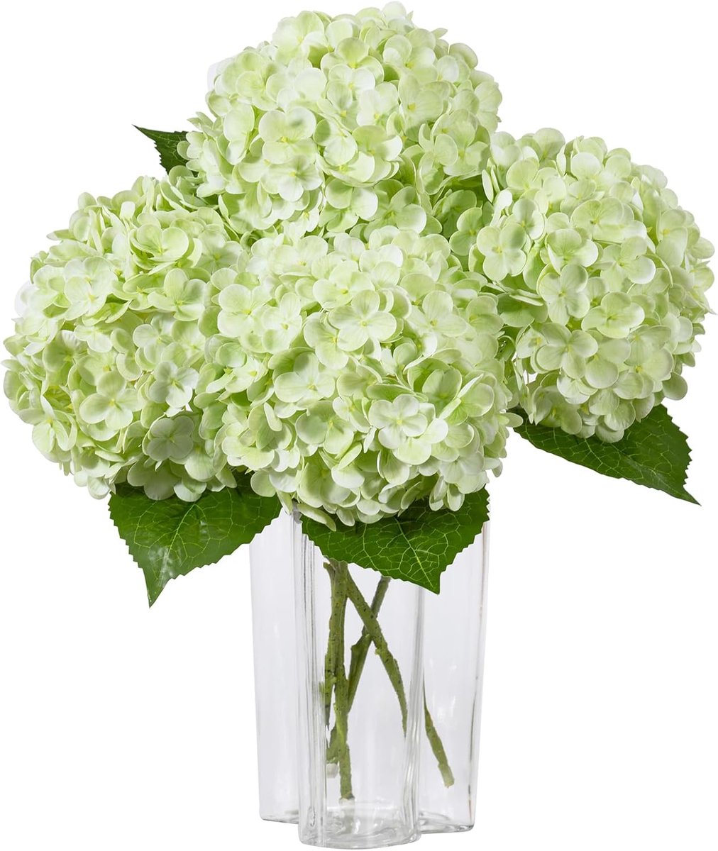 JHA Kunst Hortensia Bloemen 3 Stuks – Hydrangea Takken – Real Touch Kunstbloemen – Decoratieve Zijdebloemen voor Vaas, Woonkamer, Bruiloft & Tafeldecoratie Lichtgroen
