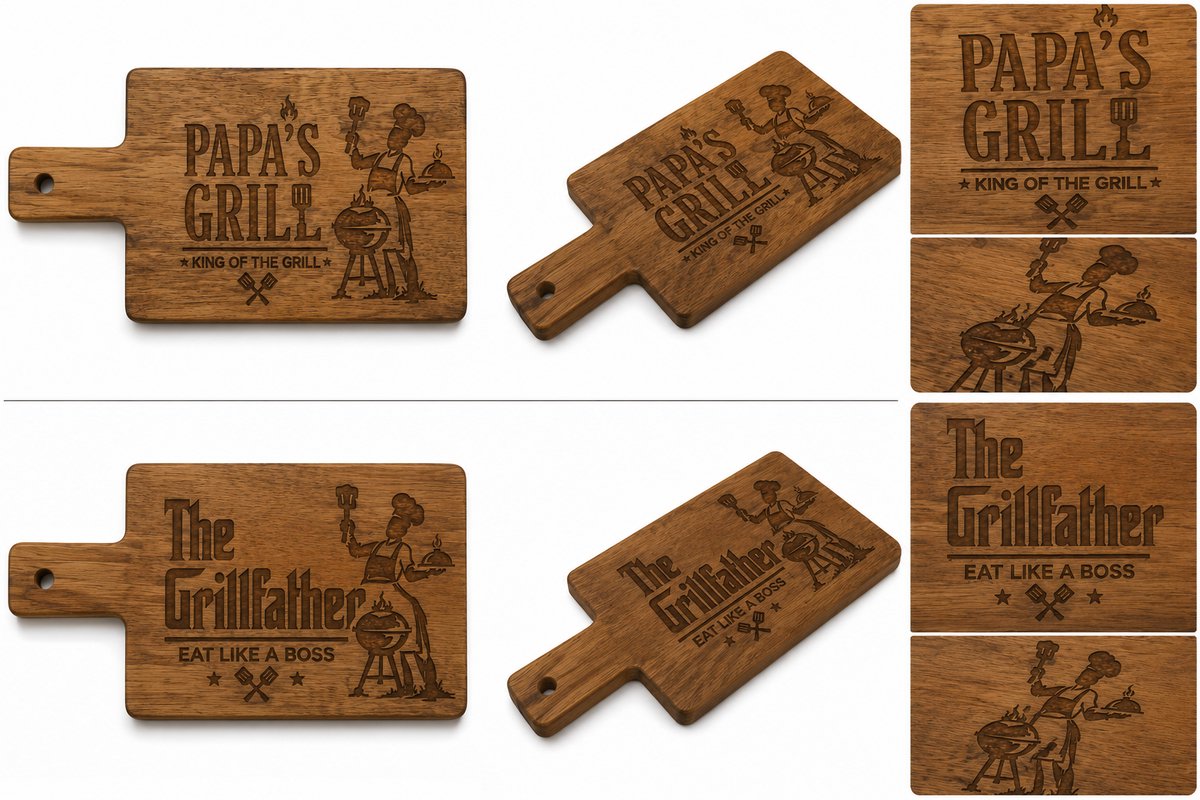 Gegraveerde Houten Snijplank Papa's Grill – BBQ Cadeau Vader – Verjaardag Cadeau voor Mannen – Borrelplank Hout 35 x 20 x 1,5 cm