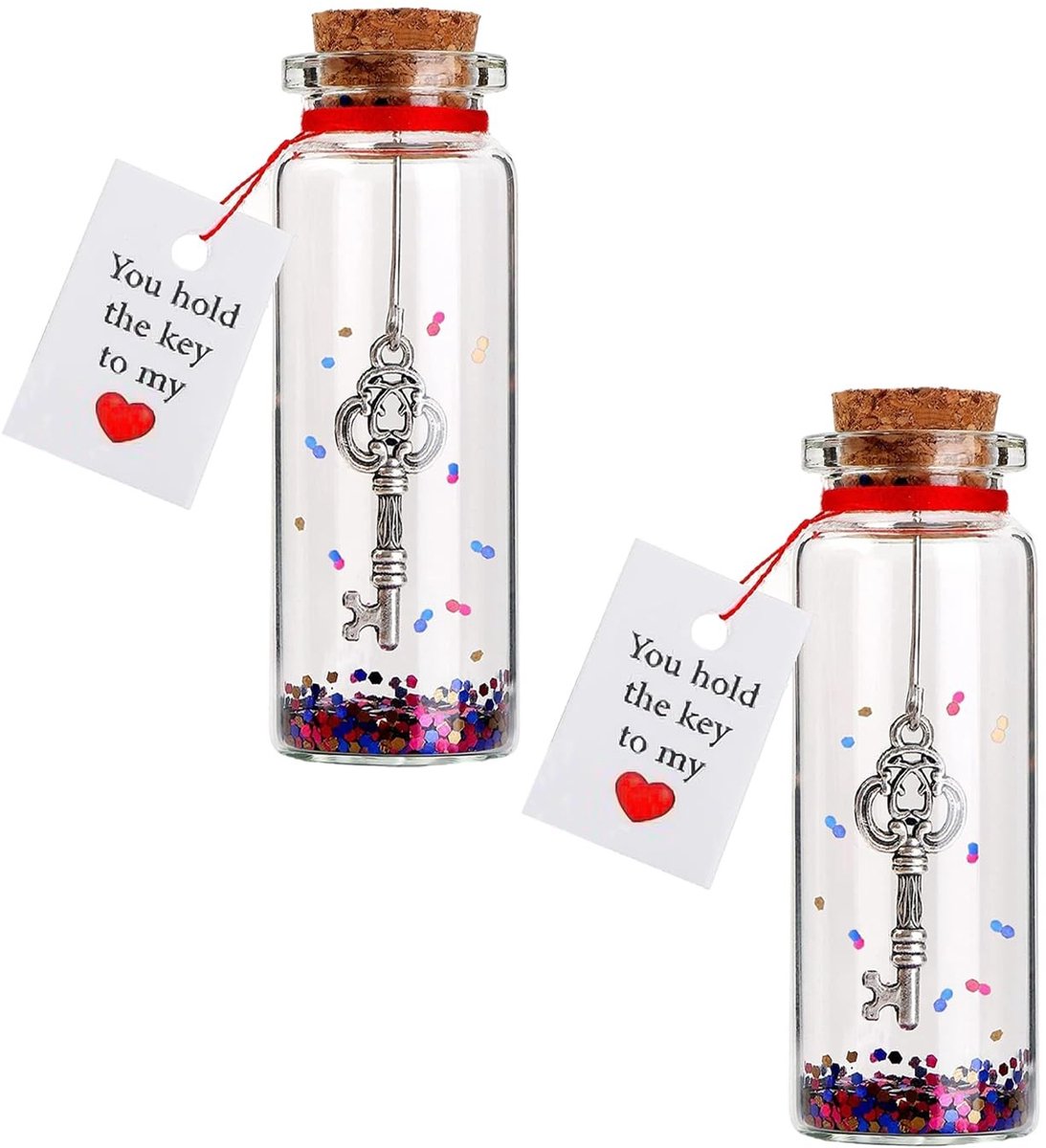 Dailygoods- Wensfles Handgemaakt - Decoratieve Flessen - Kurk/Driftflessen - Romantisch Cadeau - 2 Stuks - 22 x 60 mm - Geluksvogel