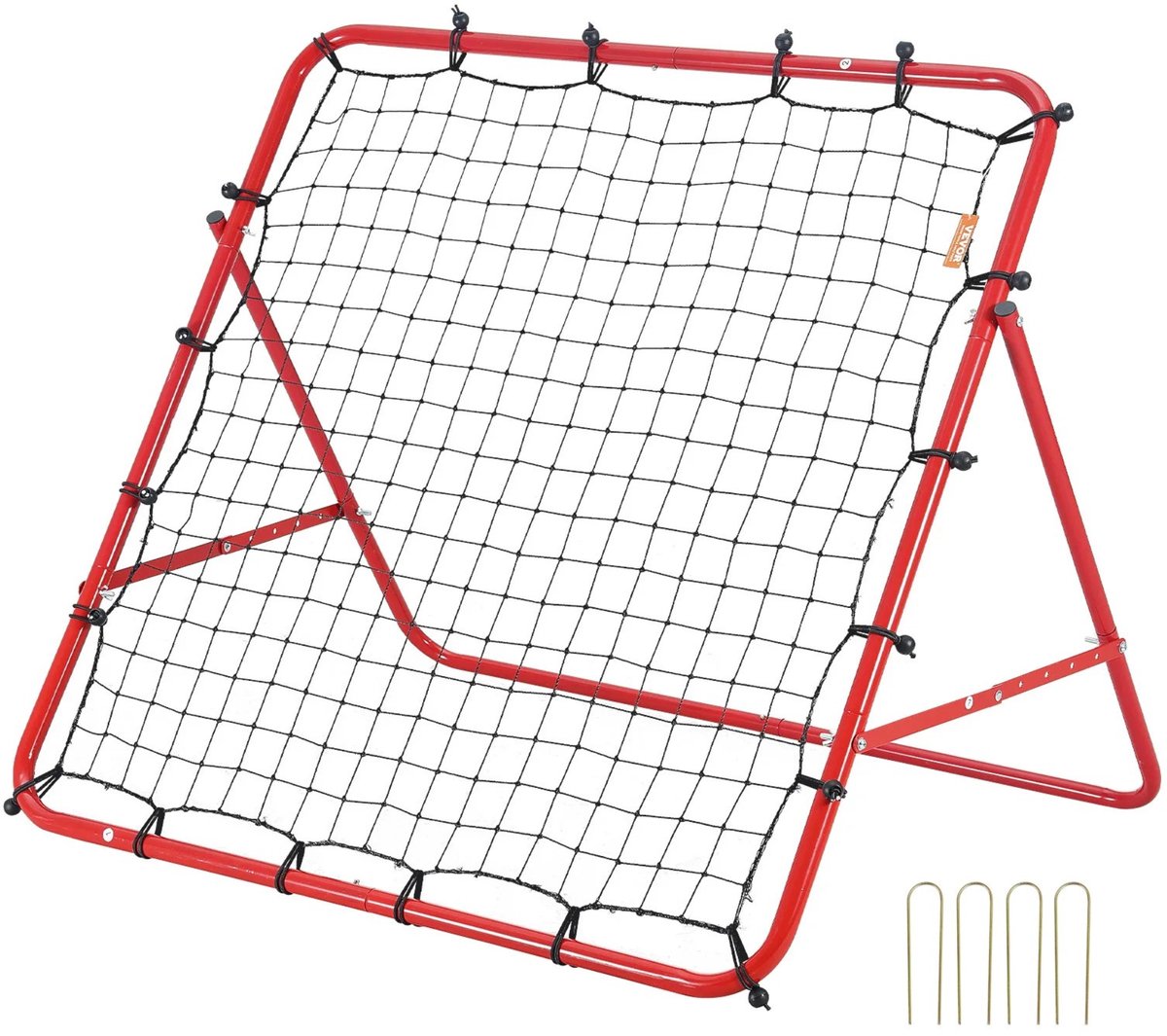 Noventra - rebounder - voetbal rebounder - rood - verstelbare hoeken - 100 x 100 cm - draagbaar - met 4 U vormige naalden voor in de grond