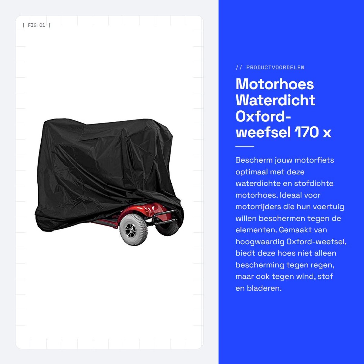 Dailygoods- Motorhoes Waterdicht - Oxford-weefsel - Stofdicht - Bescherming tegen Regen/Wind - Afmetingen 170 x 61 x 117 cm - Elastisch Koord - Opberghoes