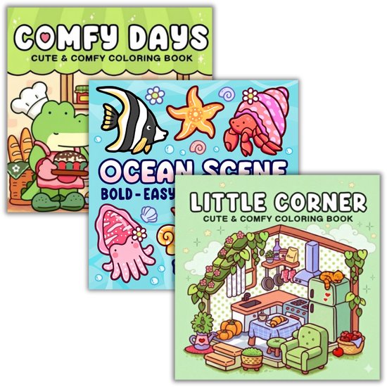 Kleurboeken Set van 3 - Little Corner - Into Gardens - Comfy Days - Ook voor Volwassenen - Hygge