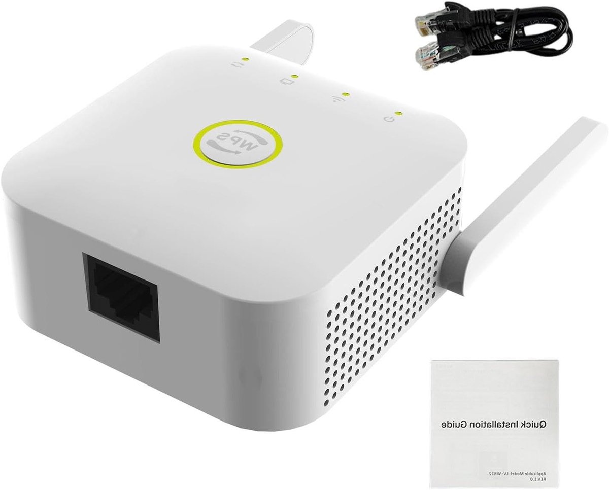Wifi Versterker - Signaalversterker Repeater - Internet Uitbreiden - 300M Dubbele Antenne - 8.5 x 8.5 x 8 cm - Wit