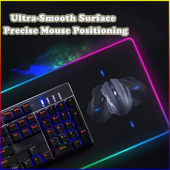 RGB Muismat - Gamen Onderlegger - Gaming Setup - 14 Lichtmodi - 600 x 300 x 4 mm - Grijs — afbeelding 5