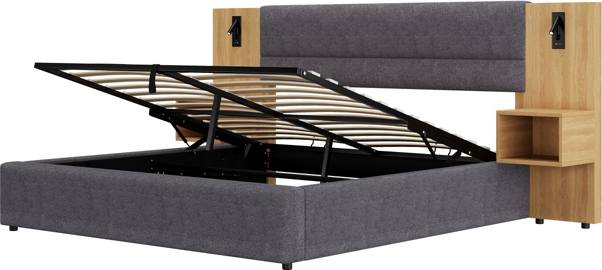 COVREO Gestoffeerd bed 180 x 200 cm - grijs, met opbergruimte, zonder matras Grey