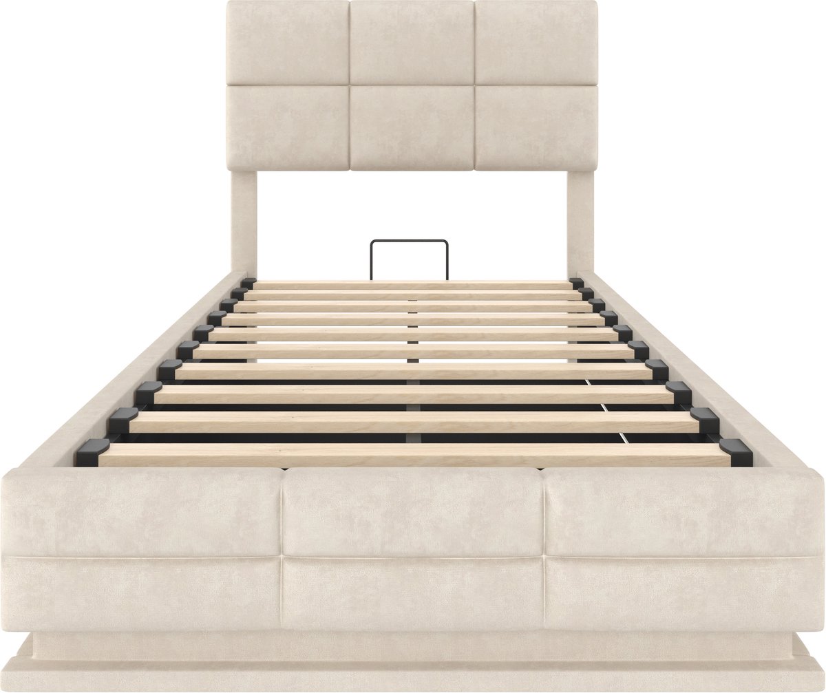 COVREO Bedframe 90x200 cm 206 x 92 cm beige velours, LED, zonder matras