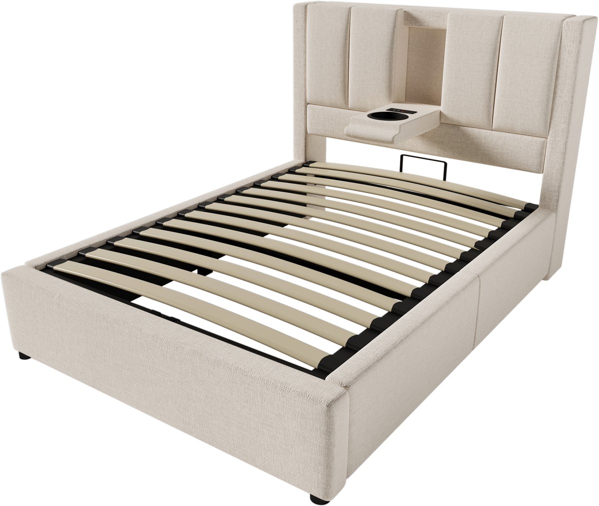 COVREO Bedframe 90x200 cm beige, ladestation, stauraum, met matras