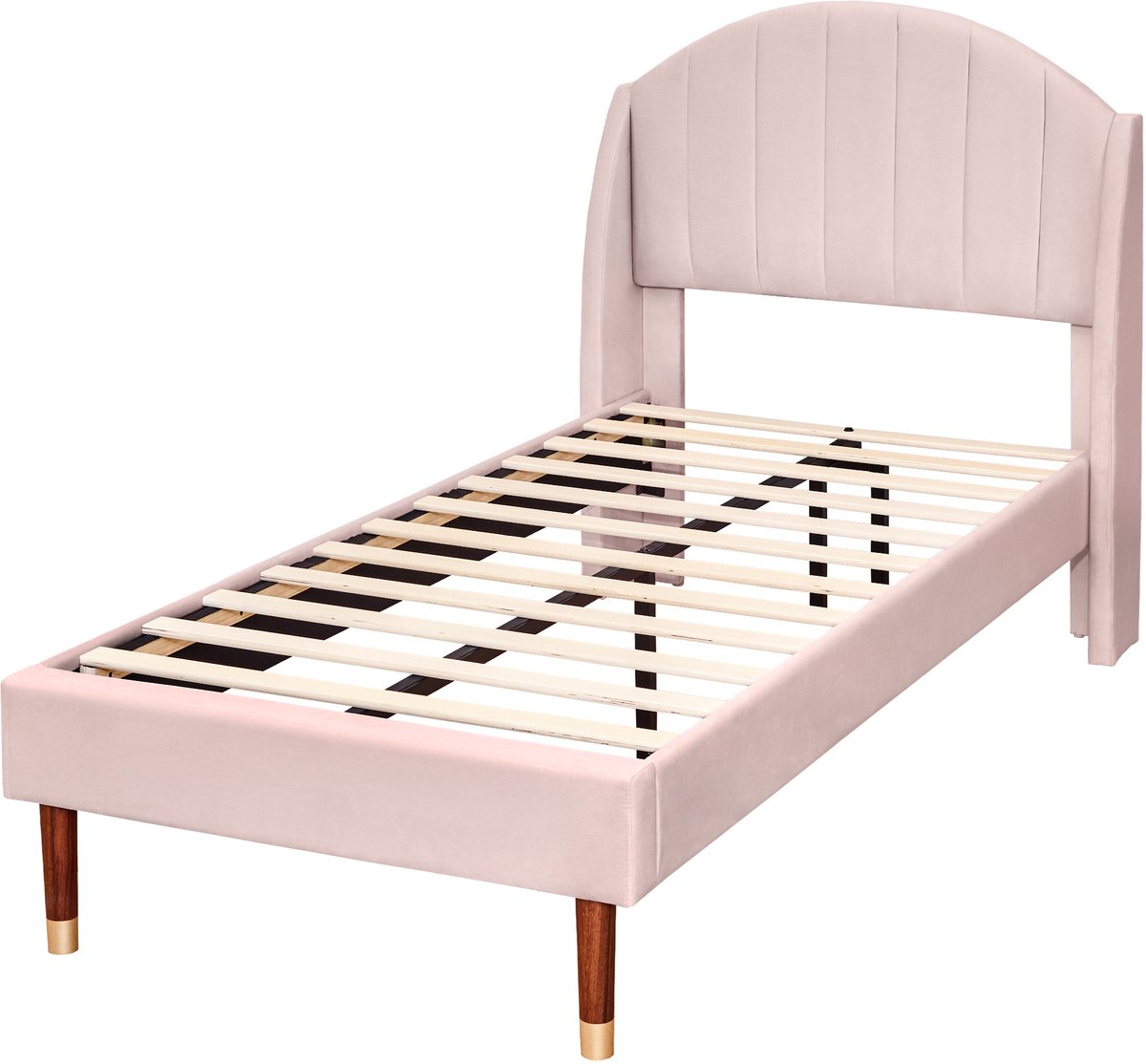 COVREO Polsterbed met hoofdbord en lattenbodem – 90x200 cm – Eenpersoonsbed van velours – voor slaapkamer en jeugdkamer – Roze - zonder matras