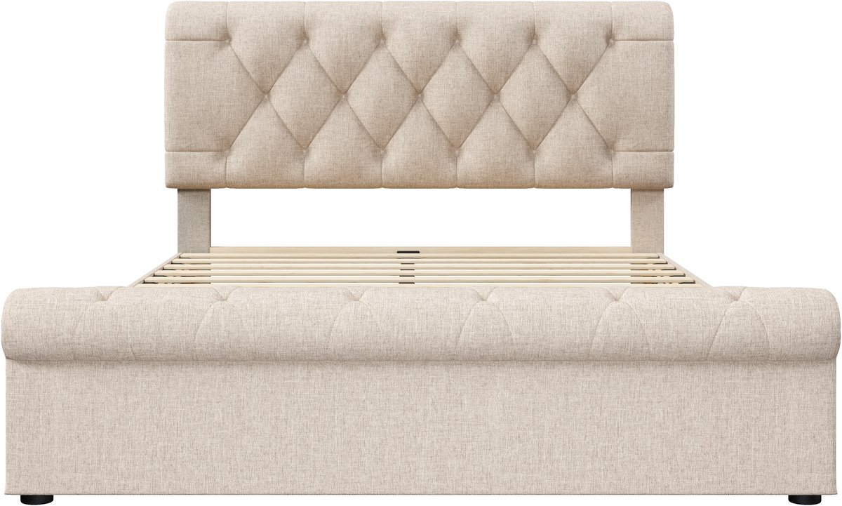 COVREO Bedframe 140x200 cm - natural, 4 lades, verstelbaar, zonder matras