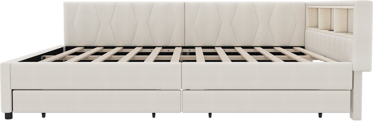 COVREO Bedbank 140x200 cm beige MDF met LED en opbergruimte