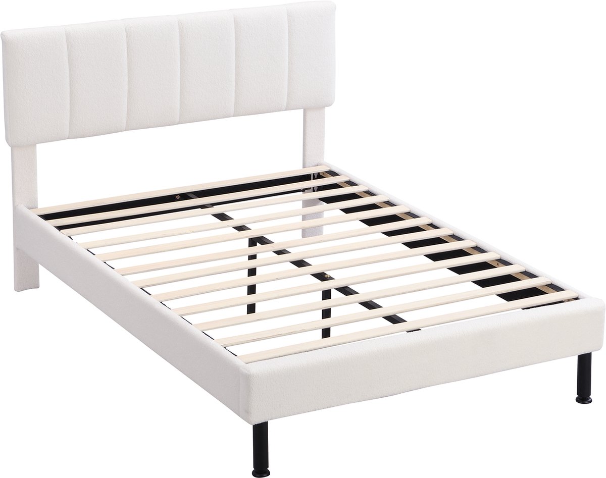 COVREO Bedframe 140x190 cm beige Sherpa, metalen poten, zonder matras