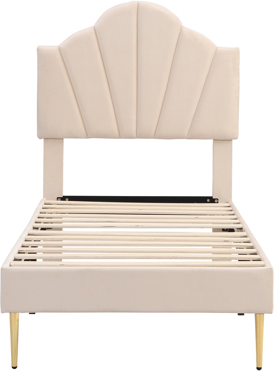 COVREO Bed 90x200 beige stof verstelbaar hoofdbord zonder matras