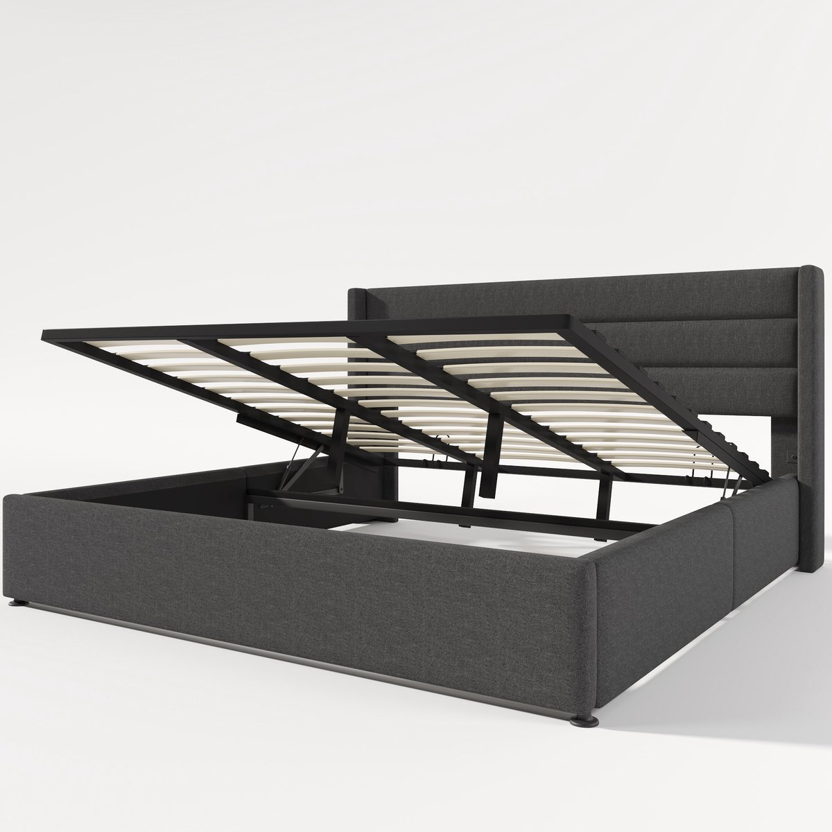 COVREO Opbergbed met hydraulische bedbodem – 180x200 cm – Gestoffeerd tweepersoonsbed – Bed met opbergruimte – Grijs - zonder matras