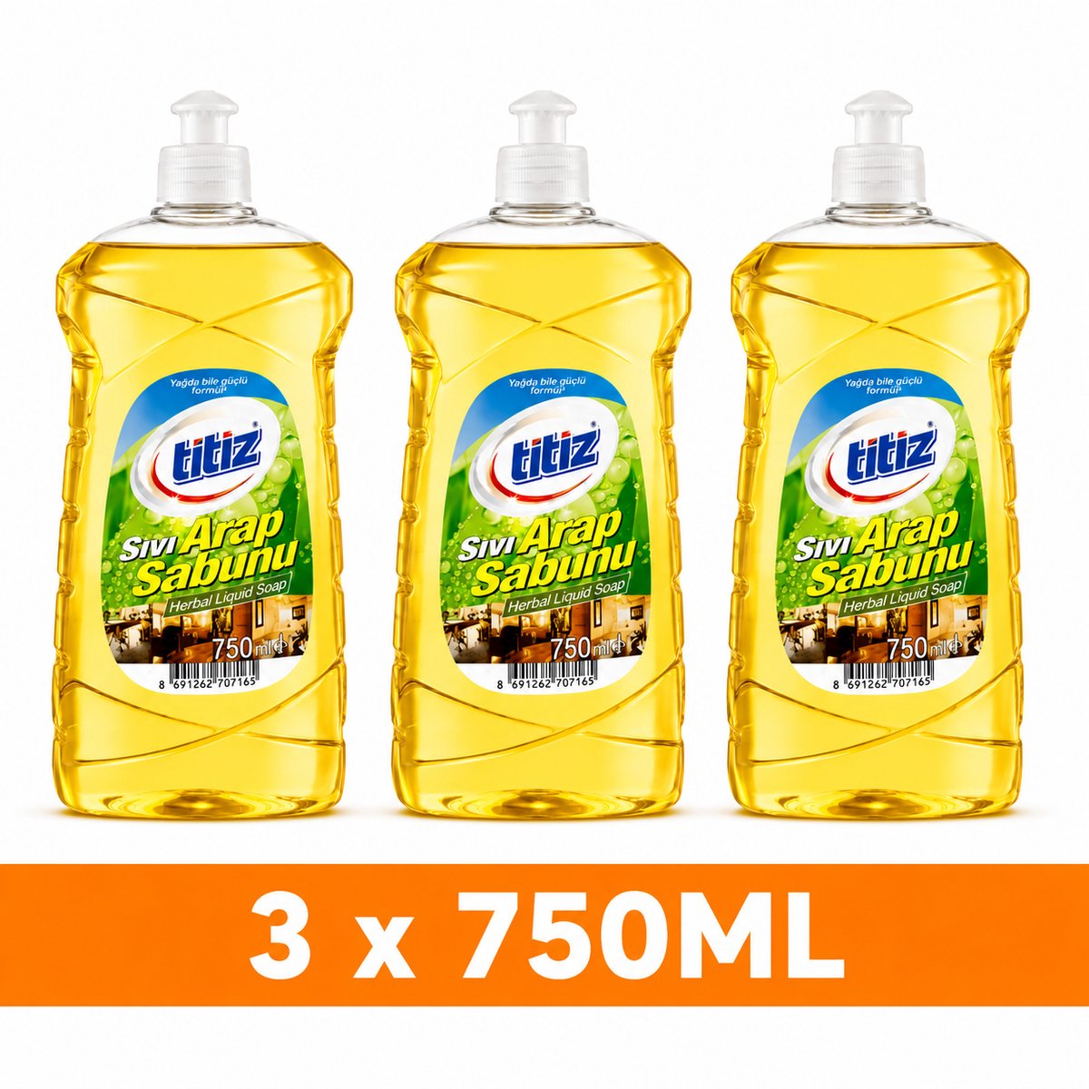 Titiz Vloeibare Groene Zeep 1000ml – Arap Sabunu - Allesreiniger voor Meerdere Oppervlakken - 3 x 750ML