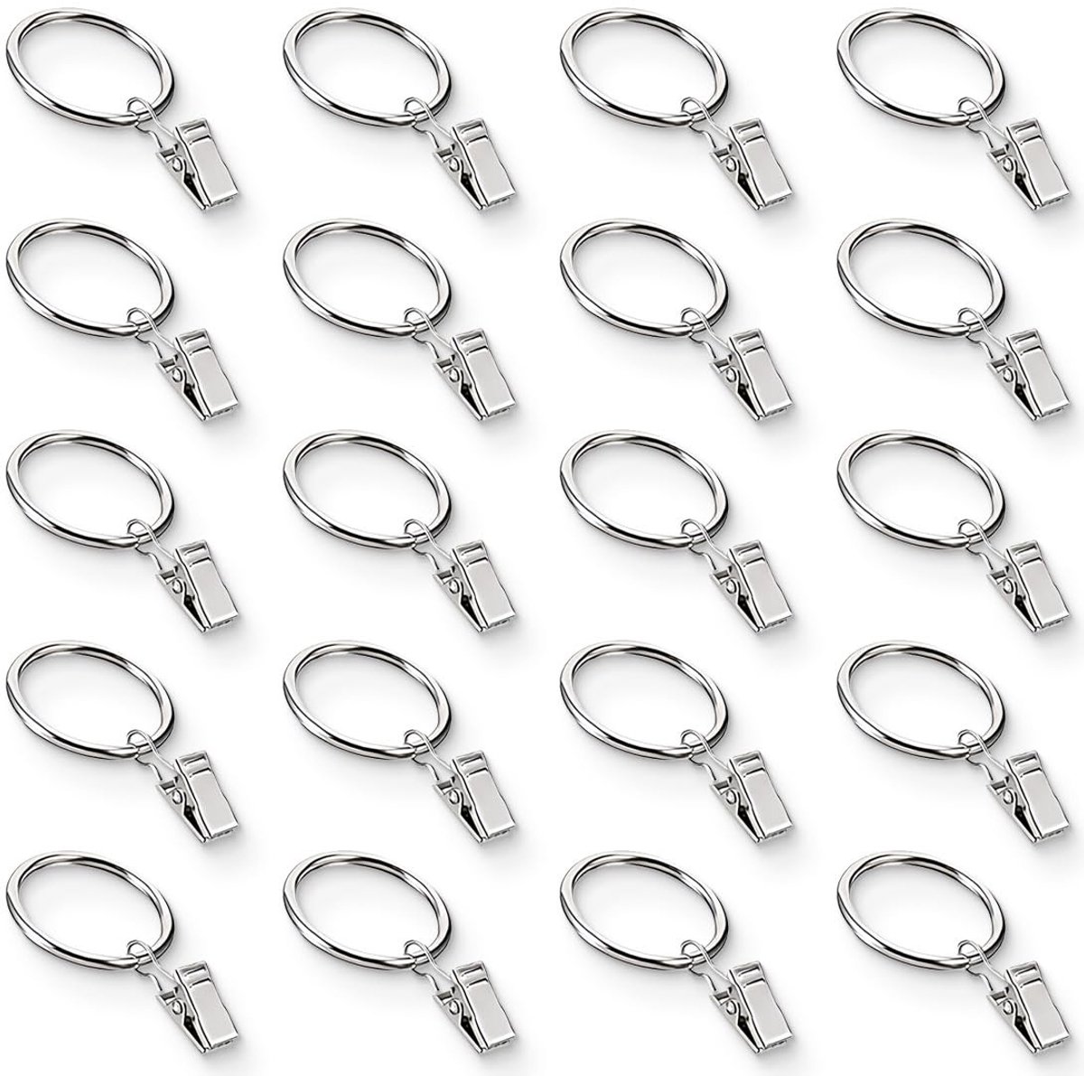 Dailygoods- Gordijnclips Set van 20 - Metalen Ringen - Binnendiameter 32 mm - Roestbestendig - Sterke Grip - Geschikt voor Gordijnroedes - Gordijnringen