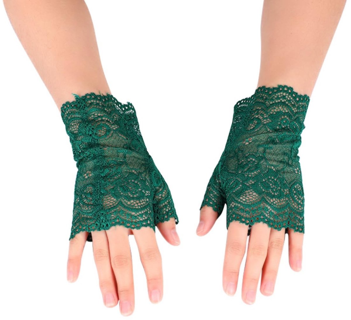 Dailygoods- Vingerloze Handschoenen Korte Kanten - Vingerloze Handschoenen Dames - Vingerloze Handschoenen Bruiloft - Vingerloze Handschoenen Feest - Vingerloze Handschoenen Halloween - 18,5 cm lang, 8,5 cm breed