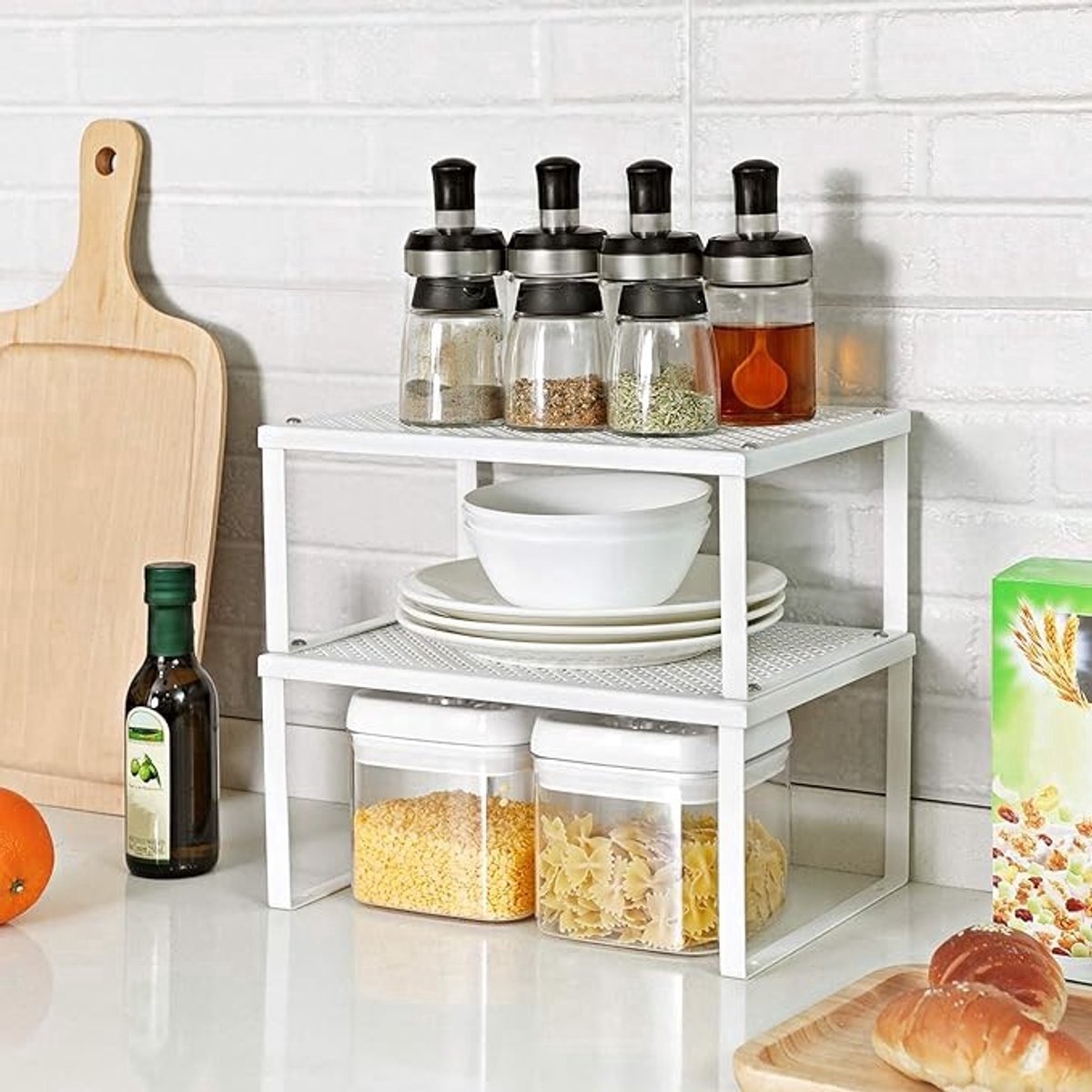 Keuken Organisator Planken Kast Opbergers Stapelbaar Uitbreidbaar - Set van 2 - Metalen Keuken Planken - Wit - KCS01WT — cadeau in Cadeau-ideeën - foto 8
