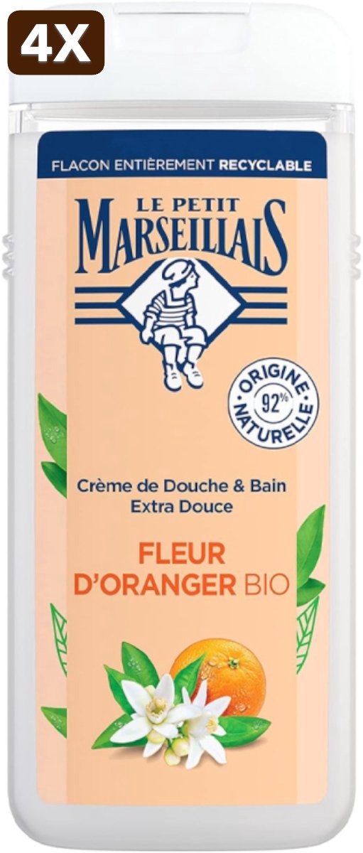 4 x Le Petit Marseillais douchegel 400ml Oranje Bloesem