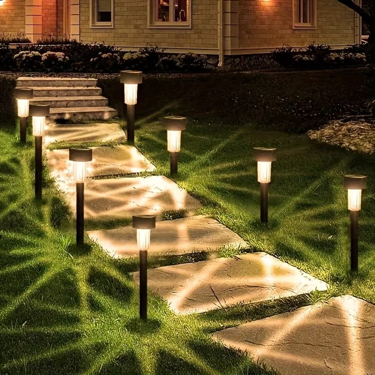 Set van 10 Solar Padverlichting voor Buiten – Waterbestendige Tuinlampen voor Tuinpad, Terras, Gazon en Oprit – Zwart