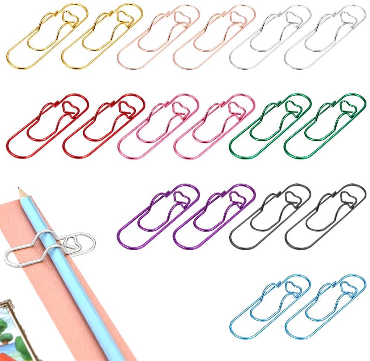 Dailygoods- Penklemmen 18 stuks - Metalen Paperclip/Pennenhouder - Bladwijzer - Kleurrijke Hartvormige Clips - Draagbare Potloodhouder - Hoogwaardig Materiaal - Paperclips