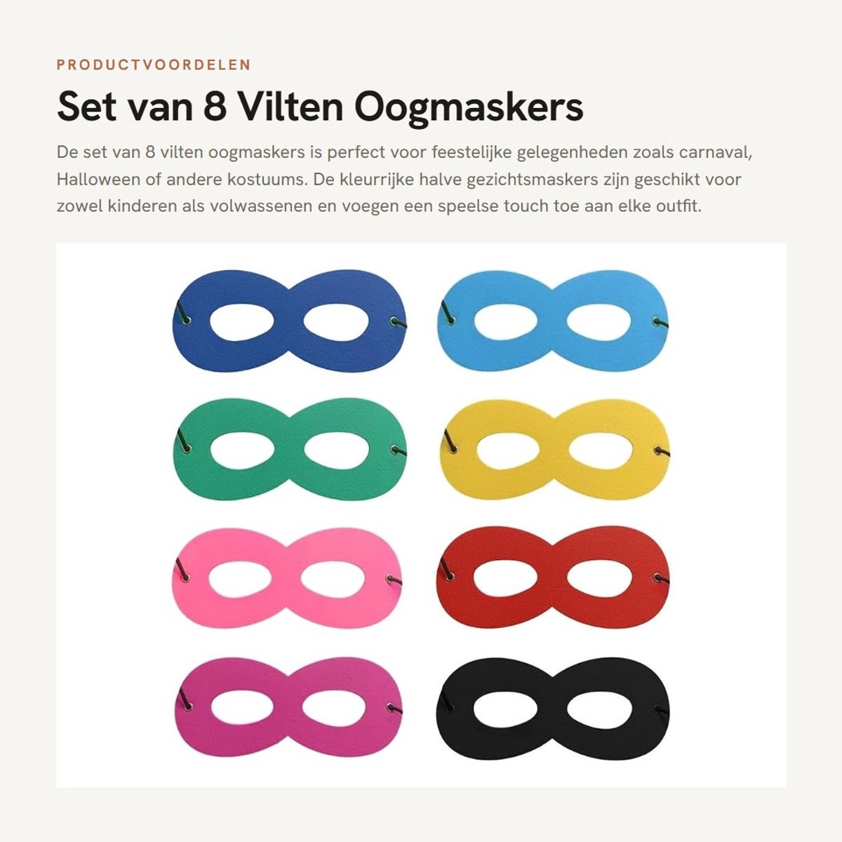 Dailygoods- Oogmasker - 8 Stuks - Veelkleurig - Maskerade - Verkleedaccessoires - Veiligheidswaarschuwing - Geschikt voor volwassenen en kinderen