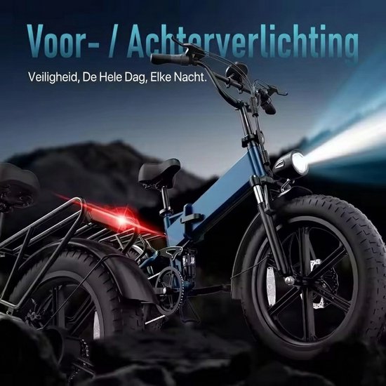 Qekud T5 Elektrische Vouwfiets - 20 Inch Fatbike met 7 Versnellingen - 48V 13Ah Accu - Remlichten & Richtingaanwijzers - Vierpoot Vering & Schijfremmen - Grote Actieradius