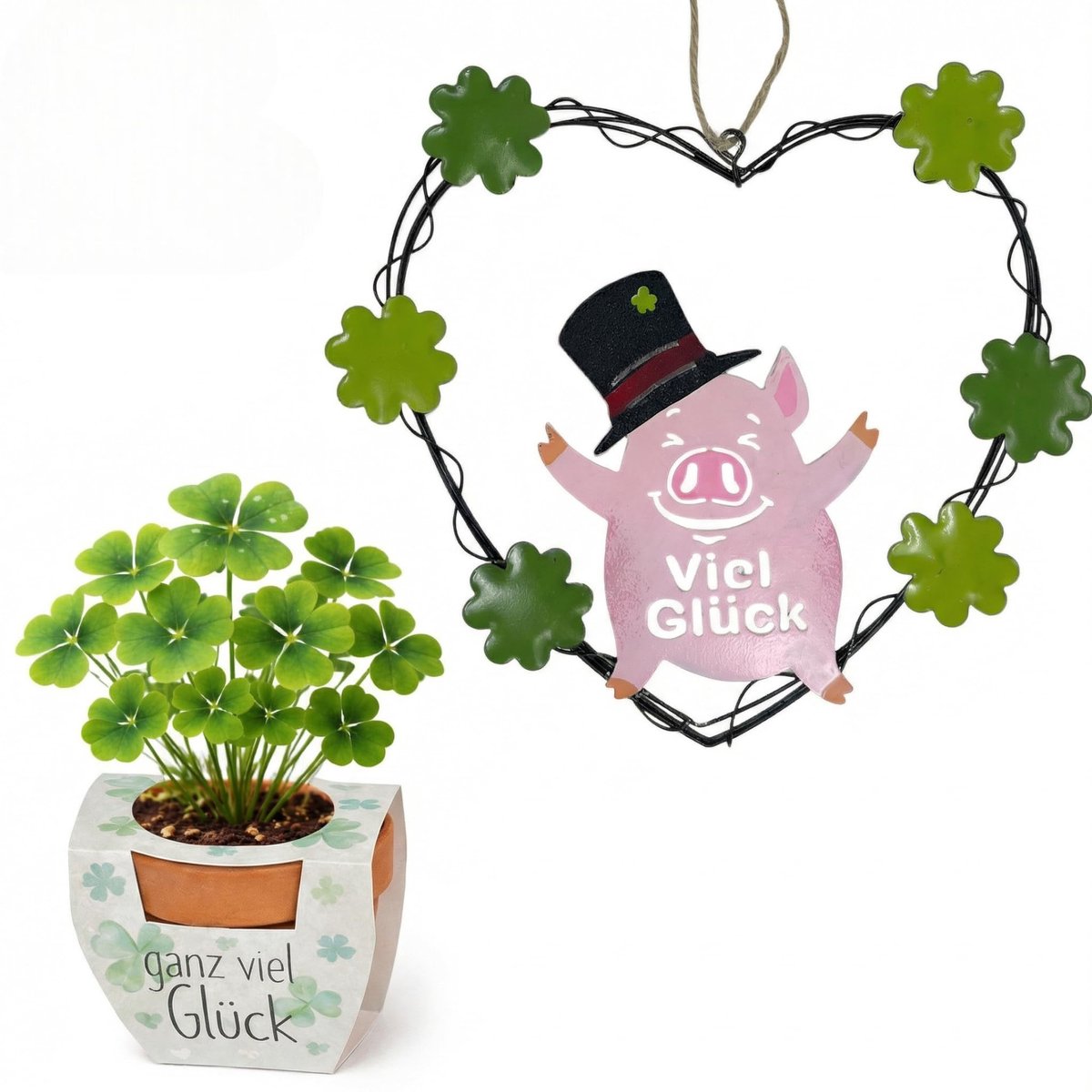 Dailygoods- Geluksset met Varkentjeshanger - Geluksdecoratie - Geluksklaver - Cadeau voor Jaarwisseling - Doe-het-zelf Set - Persoonlijk Gebaar - Gelukscadeau