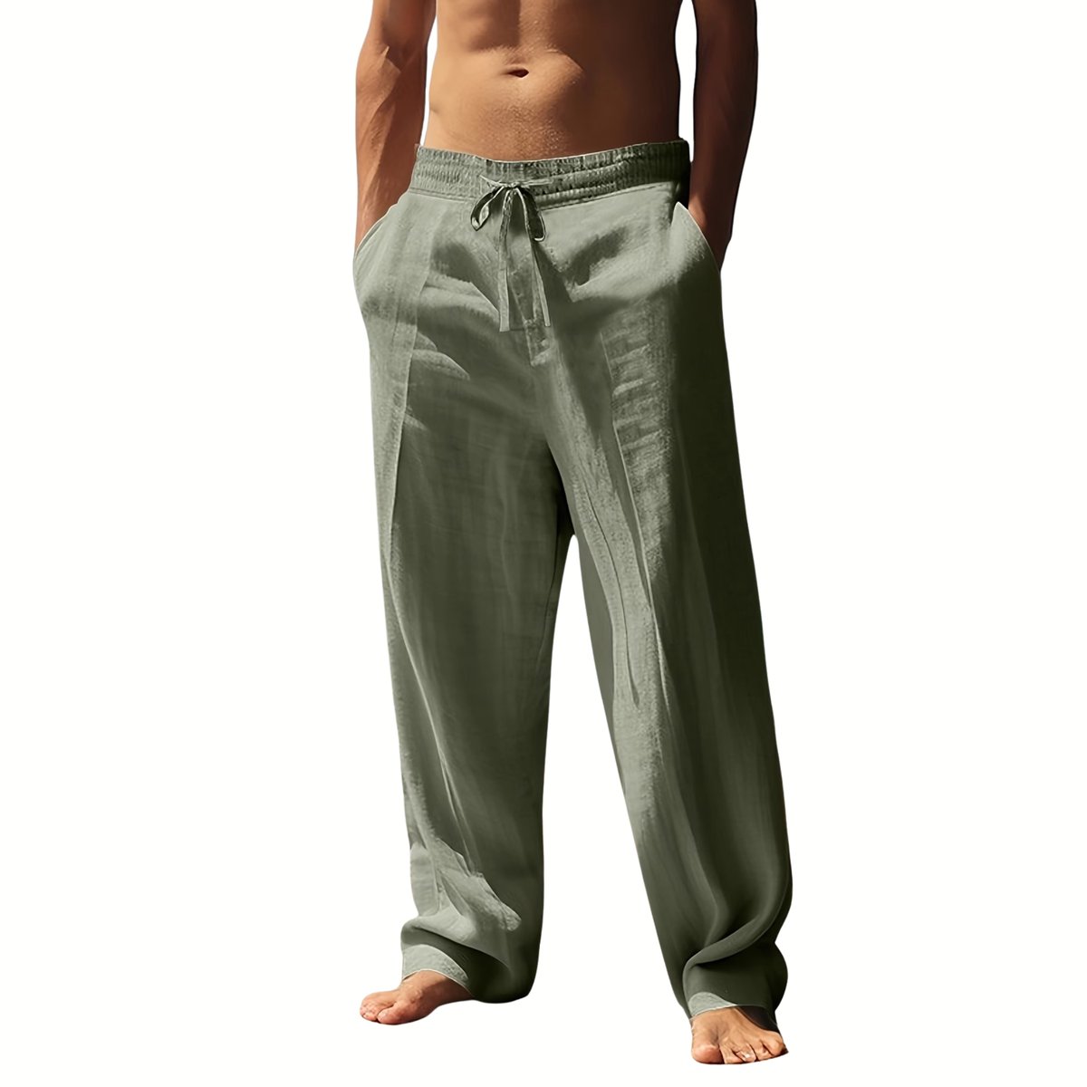 Currero Linnen Broek Heren - Zomerbroek - Volwassenen - Lange Broek - Pantalon - Strandbroek - Zomer - Ibiza Stijl - Legergroen XXXL