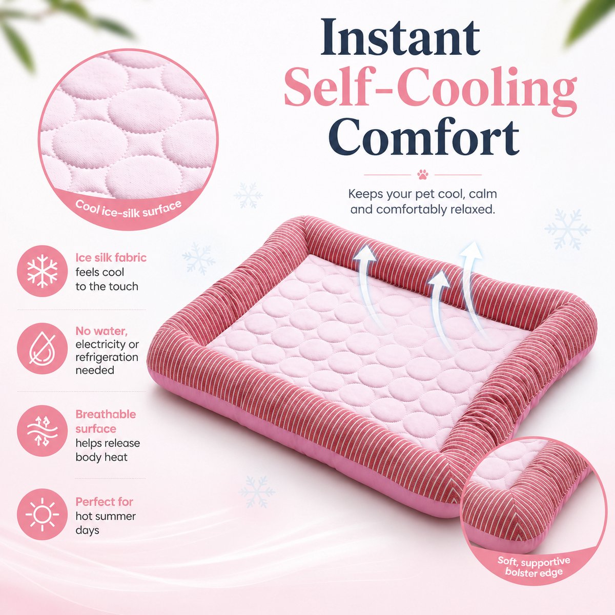 Zelfkoelende Koelmat Hond - M-55*45cm-Comfortabel Koelkussen en Ademende Ijszijde Hondenmand - Wasbare Koeldeken voor Honden en Katten - Roze – foto 3