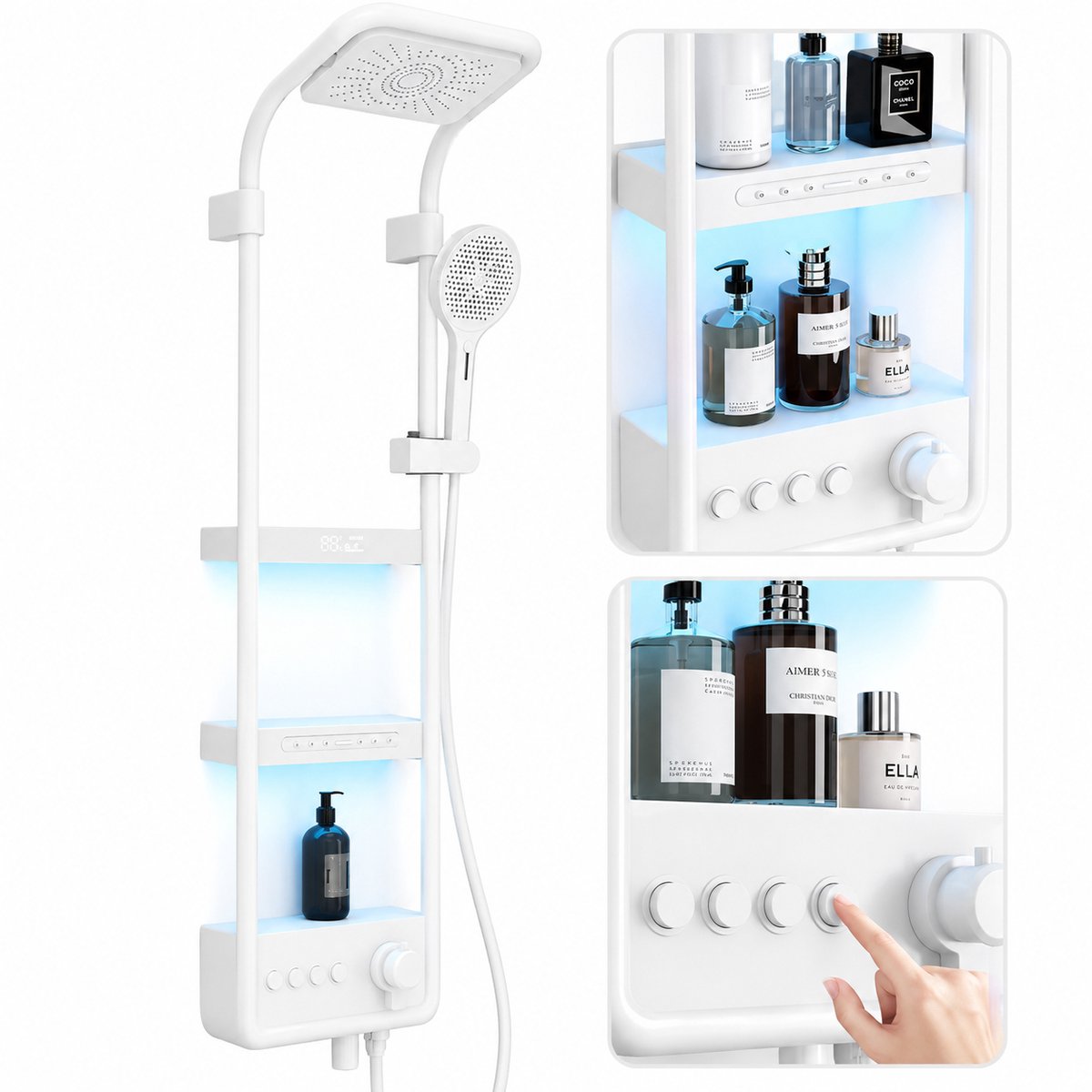 Innovastore Douchepaneel - Multifunctioneel douchesysteem - Thermostaatkraan - LED display - Regendouche - Handdouche - Wit -