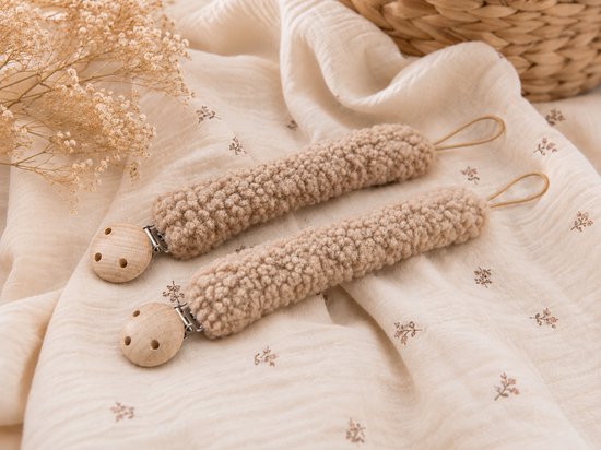 Droomdotje Speenkoorden set Teddy - 2 speenkoorden - Abrikoos en taupe ...