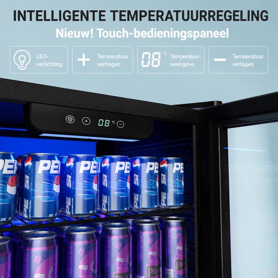 Rolu Mini Koelkast - Blikjes Koeler - 90 Liter - 126 Blikjes - Luchtgekoeld 0 °C Tot 16 °C - Glazen Deur - LED Verlichting — afbeelding 5