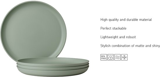 Mepal ontbijtbord Silueta - 4 stuks - Camping borden - Nordic sage van Mepal — afbeelding 3