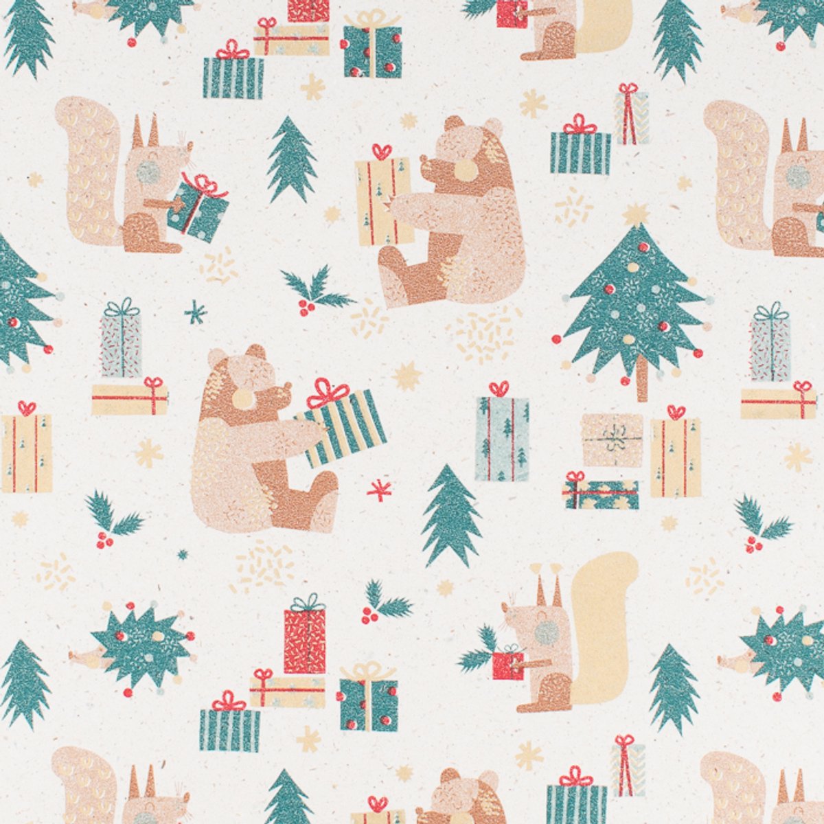 Inpakpapier - 50 cm x 100 m - kerst naturel dieren - graspapier - 100% gerecycled