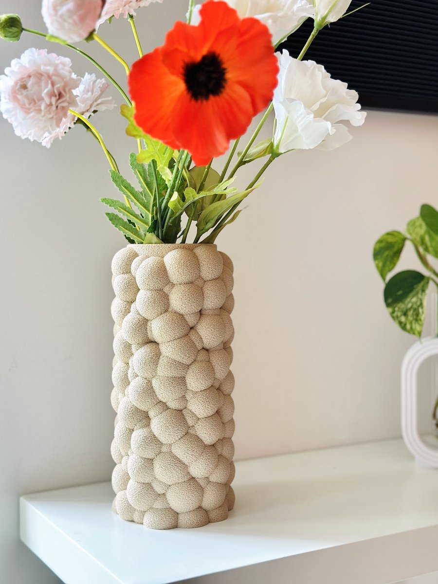 BOLLA Vaas – 3D Geprint van Bio-Based PLA | Bloemenvaas | Decoratie Vaas | Vaas voor Droogbloemen & Zijdebloemen | Beige