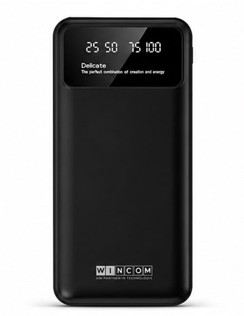 WinCOM Powerbank 10.000mAh 22.5W Snellader USB-C Fast Charge - Flashlight - Black