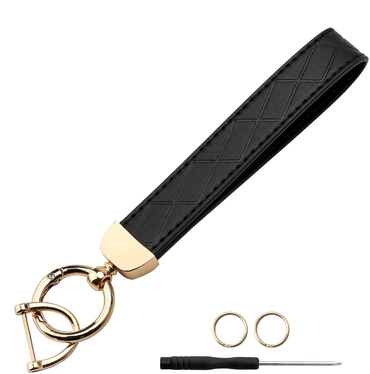 Dailygoods- Sleutelhanger Hoogwaardig PU-leer - Sleutelhanger Auto - Sleutelhanger Dames - Sleutelhanger met D-ring - Sleutelhanger voor de Pols - 12 cm Lang - Sleutelkoord