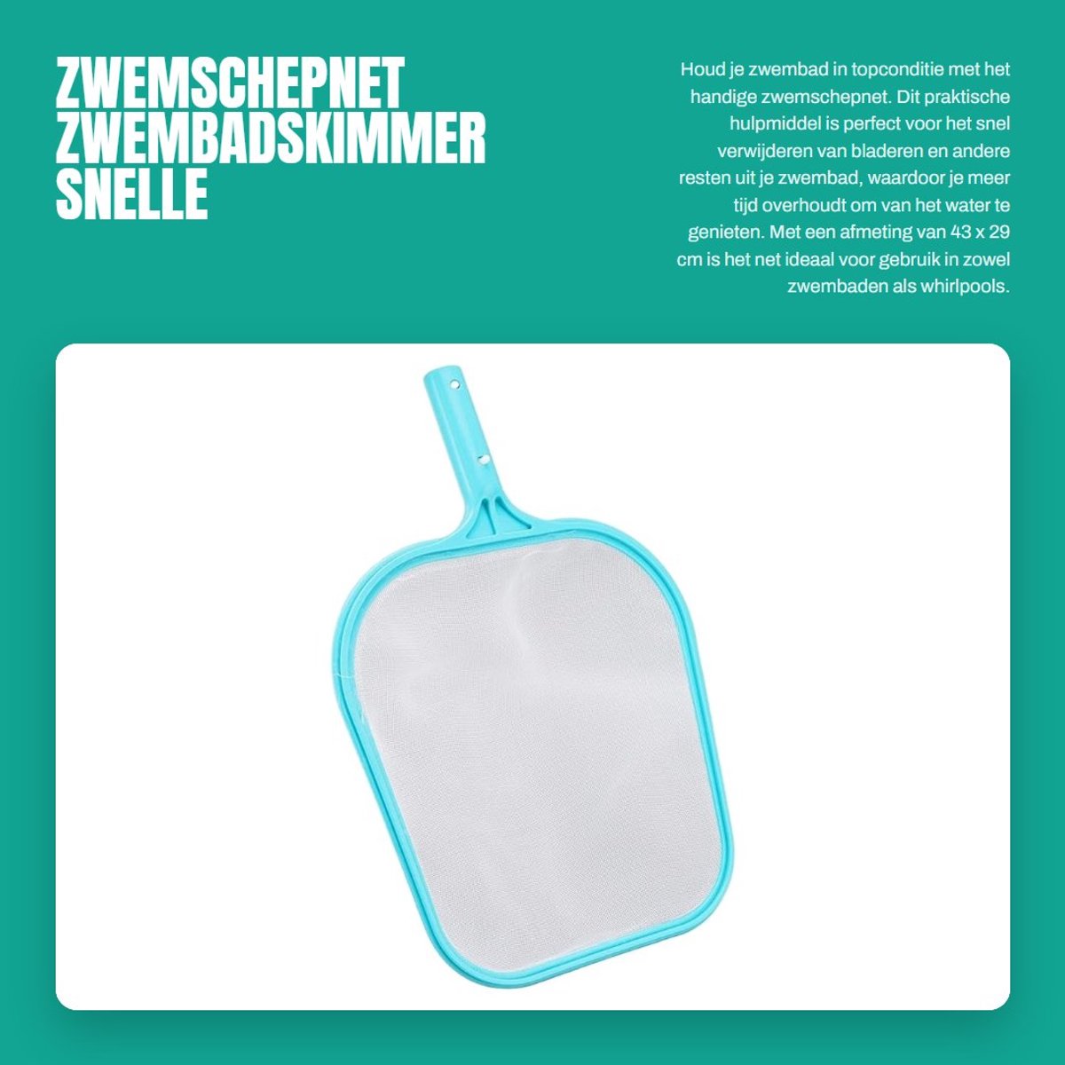 Dailygoods- Zwemschepnet Snelle reiniging - Zwembadskimmer - Kunststof structuur - Nylon materiaal - Praktische afmetingen 43 x 29 x 3 cm - Lichtgewicht