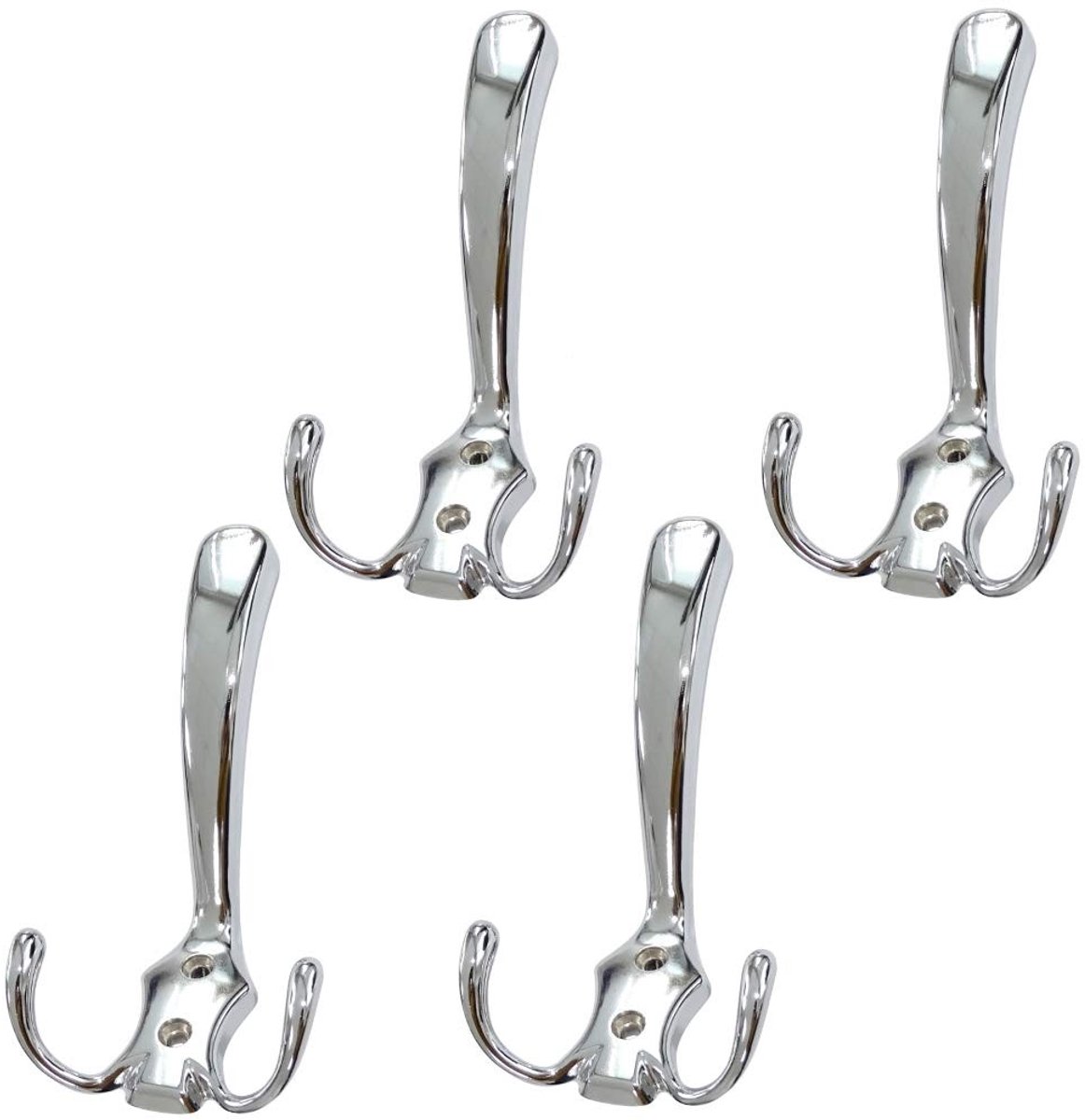 Dailygoods- Wandhaken Chroom - Set van 4 - Haakjes voor Deuren/Meubels - Metaal - 130/72 mm - Serie Saloum - Verchroomd