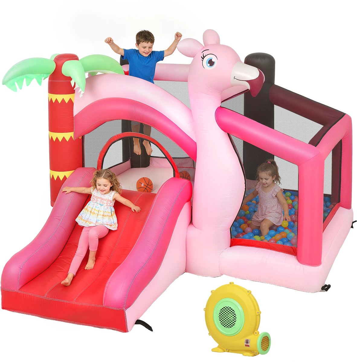 QJ Supply - Springkasteel - Opblaasbaar Kasteel - Glijbaan - Ballenbad - Trampoline - Binnen & Buiten - Kinderen - Roze