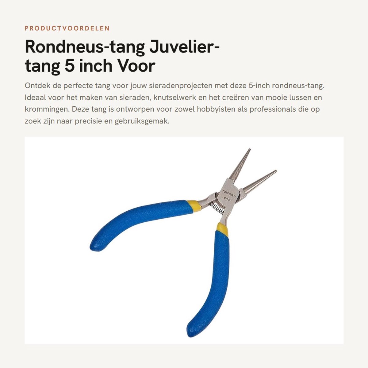 Dailygoods- Ronde Tang 5 Inch - Roestvrij Staal - Antislip Handvat - Precisie Gereedschap - Voor Juwelen Maken - Bogen en Lussen Vormen