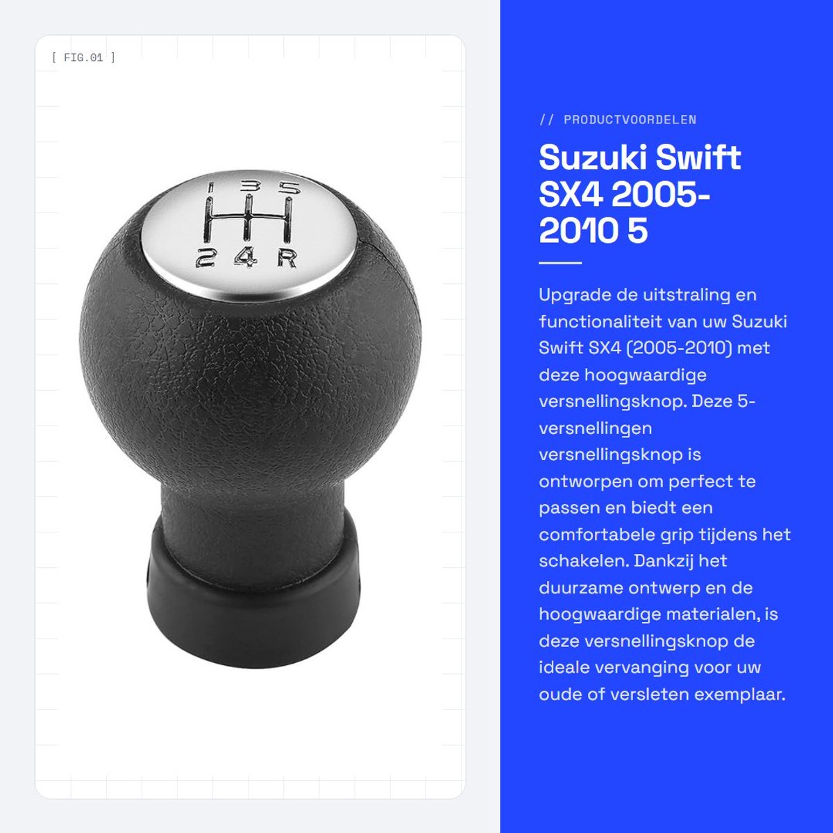 Dailygoods- Versnellingspookknop 5-Speed - Pookknop - Universeel - Geschikt voor Suzuki Swift SX4 2005-2010 - Hoogwaardige Kunststof - Eenvoudige Installatie - Versnellingspook