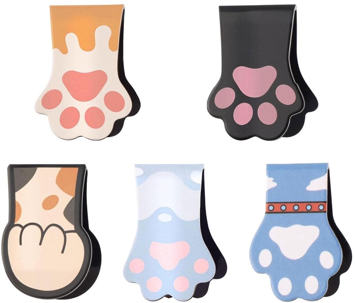 Dailygoods- Magnetische Leestekens - 5 Stuks - Schattig Kattenklauw Patroon - Kinderverjaardag - Gastgeschenken - Stimuleert Leesinteresse - Bladwijzers