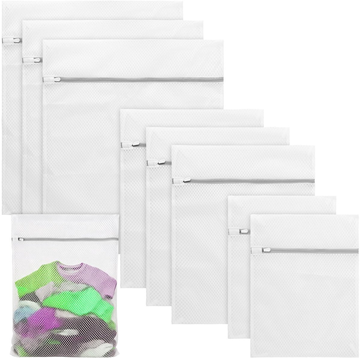 Dailygoods- Waszakken Set van 9 - Waszakken met Ritssluiting - Waszakken voor Wasmachine - Waszakken voor Ondergoed - Waszakken voor Handdoeken - Lichtgrijs Polyester - Wasnetjes
