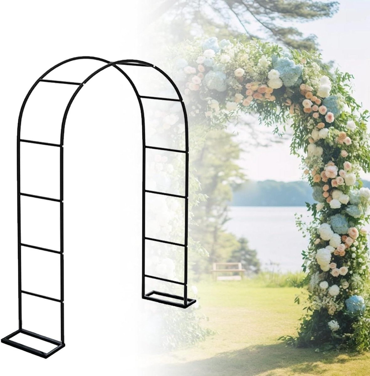 Tuinboog Metaal - Decoratie Prieel - Bruiloft Decoratie - Verstelbare Grootte - Tot 350cm - Wit Zwart