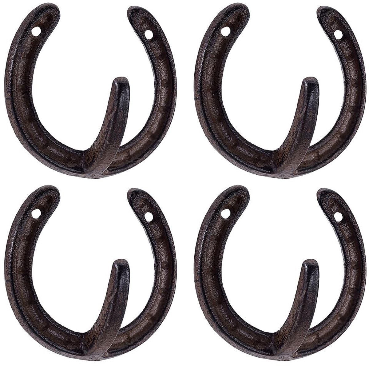 Dailygoods- Hoefijzerhaken 4 stuks - Duurzaam Gietijzer - Wandhaken - Retro Decoratie - Cowboyhoed Hanger - Voorgeboord Gat